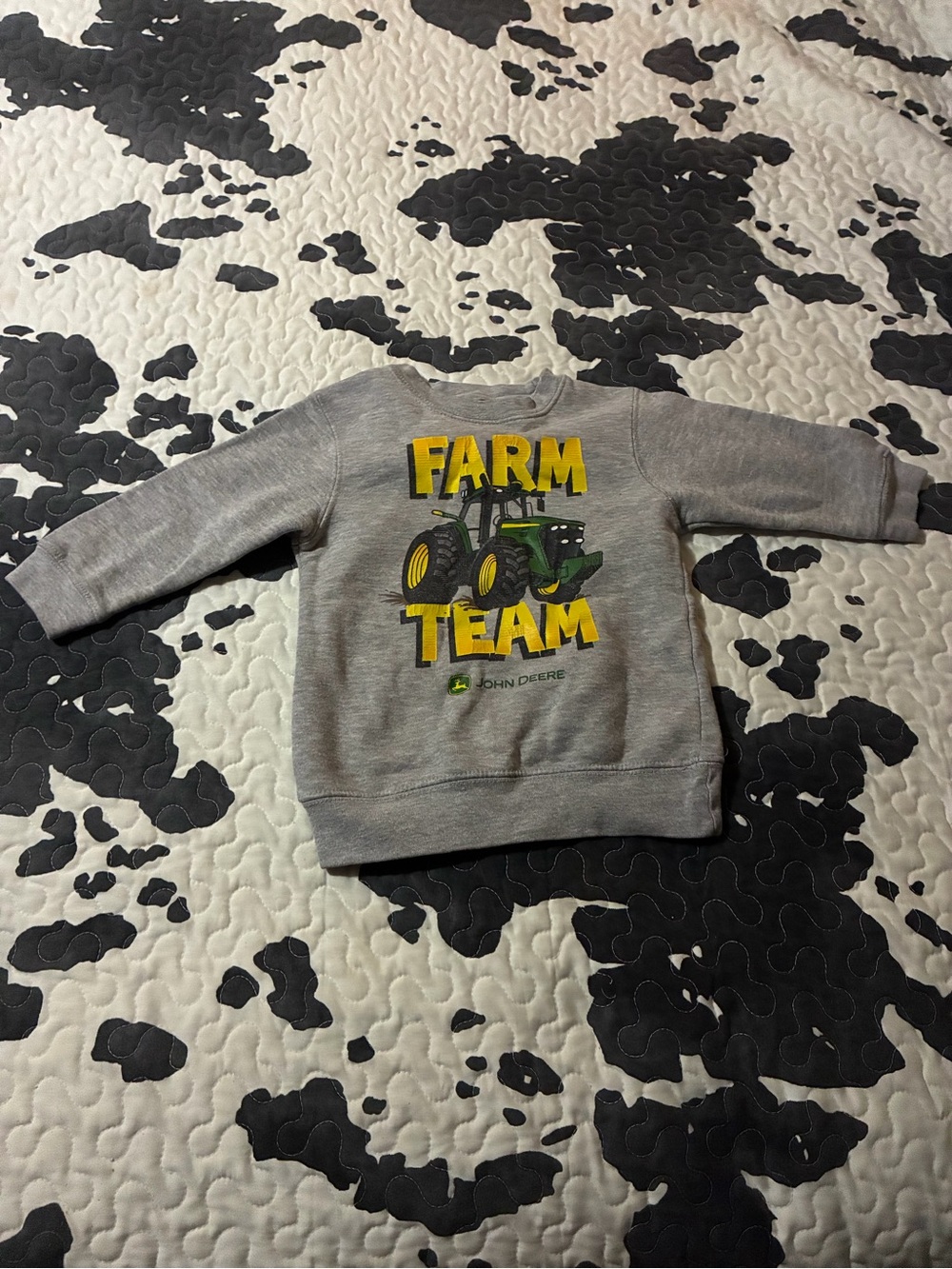 John Deere Gray Sweatshirt with Yellow 'FARM TEAM' and Green Tractor